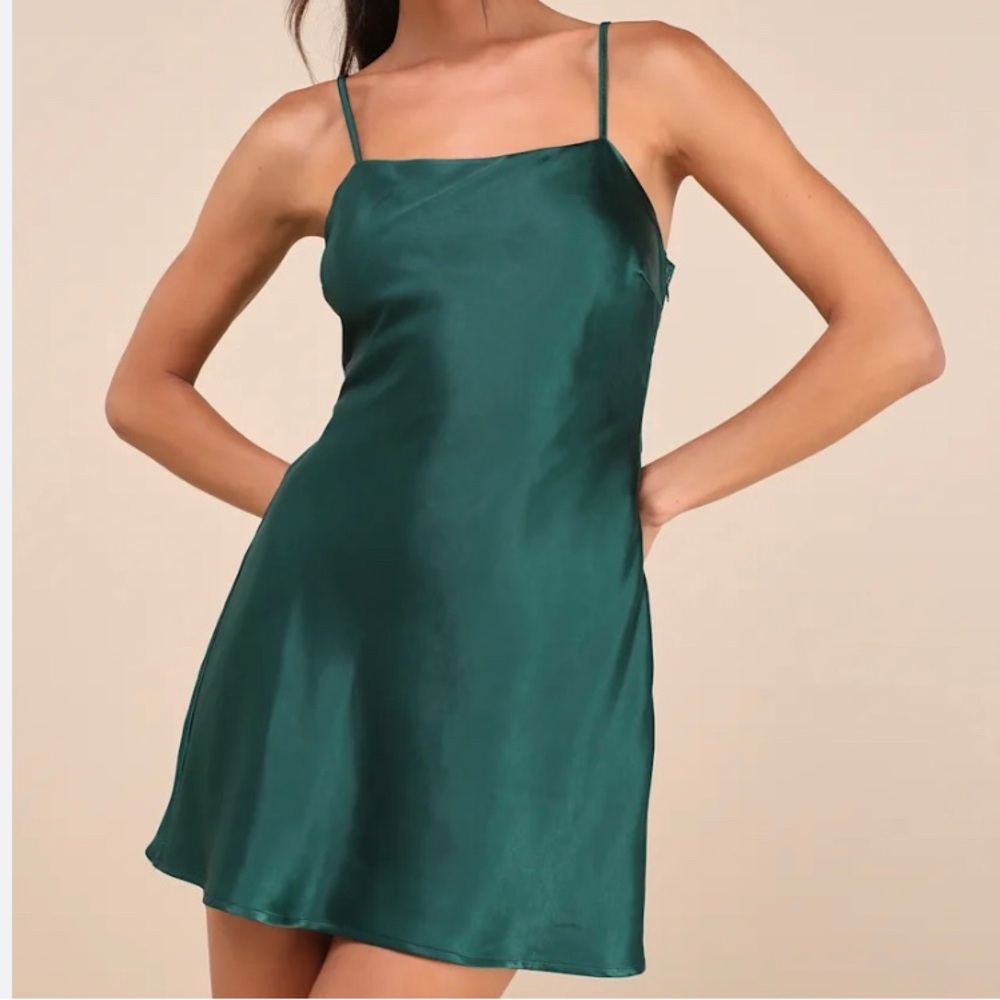 LULUS emerald green satin mini dress